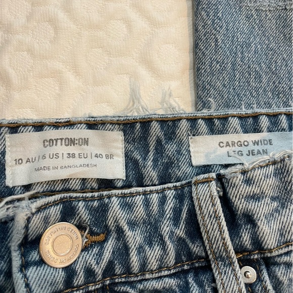 Cotton On Cargo Wide Leg Distressed Blue Jeans Women’s Size 6 Denim Medium Wash - Picture 3 of 8